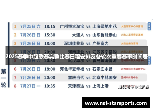 2025赛季中超联赛完整比赛日程安排及各轮次重要赛事时间表