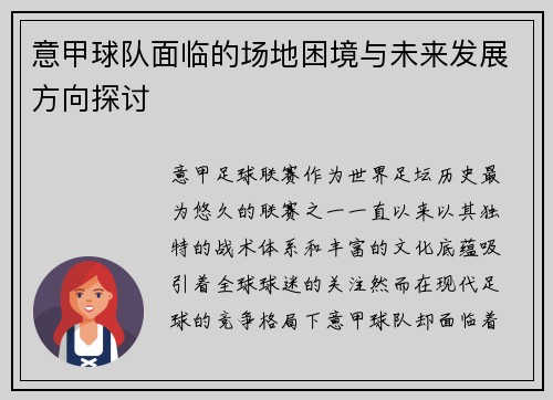 意甲球队面临的场地困境与未来发展方向探讨